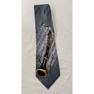 999 A. Rogers Men's Gray Clarinet Music Notes Band Neck Tie Silk